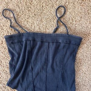 We The Free Black Ribbed Tank Top with Spaghetti Straps